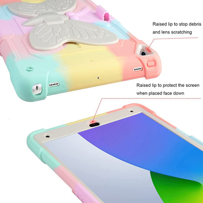 Husa compatibila cu iPad 10.2" generatia 9/8/7, 2021/2020/2019, cu suport pix, rezistenta la socuri, robusta, cu suport stil fluture, pentru copii