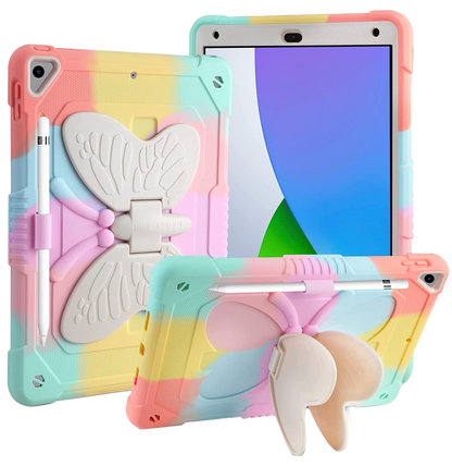Husa compatibila cu iPad 10.2" generatia 9/8/7, 2021/2020/2019, cu suport pix, rezistenta la socuri, robusta, cu suport stil fluture, pentru copii