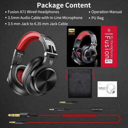 Casti audio DJ profesionale, Over Ear, cu mufa 3.5mm si mufa 6.35mm, multifunctionale, pentru mixer, instrumente electrice, OneOdio A71