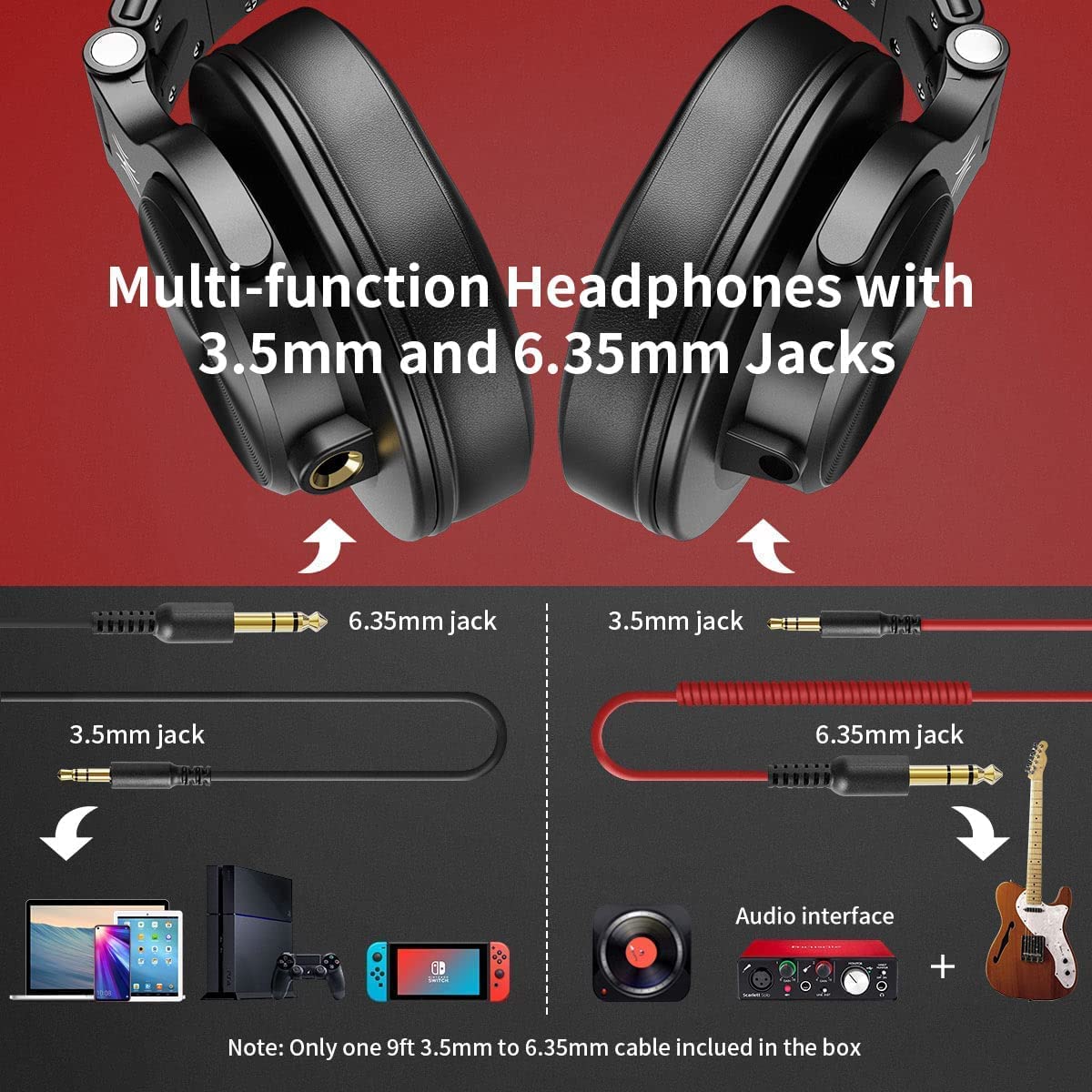 Casti audio DJ profesionale, Over Ear, cu mufa 3.5mm si mufa 6.35mm, multifunctionale, pentru mixer, instrumente electrice, OneOdio A71