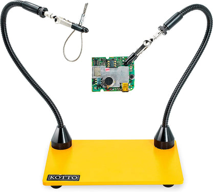 Suport de lipit cu 2 brate magnetice cu cleme rotative 360°, baza metalica cu picioruse din cauciuc, pentru placa de circuite, pistol de lipit, ciocan de lipit, bijuterii