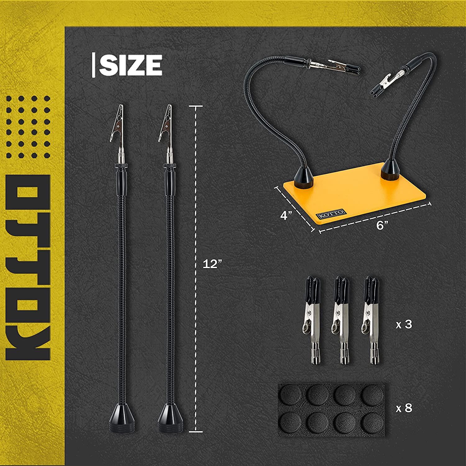 Suport de lipit cu 2 brate magnetice cu cleme rotative 360°, baza metalica cu picioruse din cauciuc, pentru placa de circuite, pistol de lipit, ciocan de lipit, bijuterii