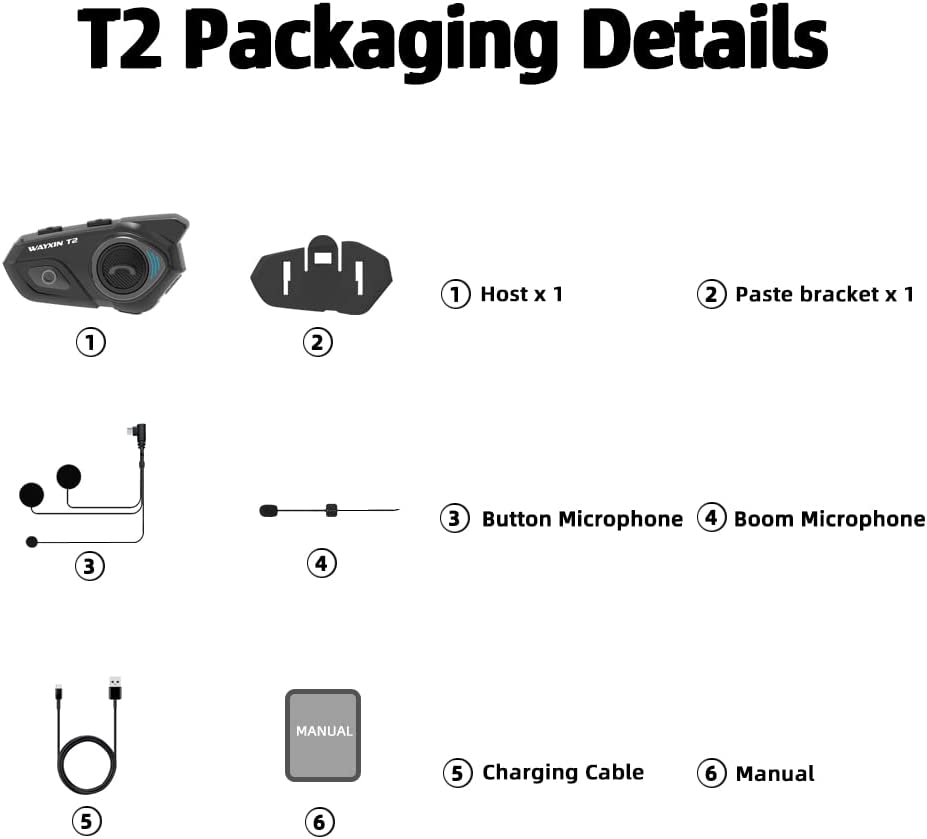 Sistem de comunicare moto cu Bluetooth 5.0, single pack, functie anulare zgomot, pana la 15h de functionare, 2 tipuri de microfoane, raza de actiune 30m, Wayxin T2