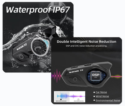 Sistem de comunicare moto cu Bluetooth 5.0, single pack, functie anulare zgomot, pana la 15h de functionare, 2 tipuri de microfoane, raza de actiune 30m, Wayxin T2