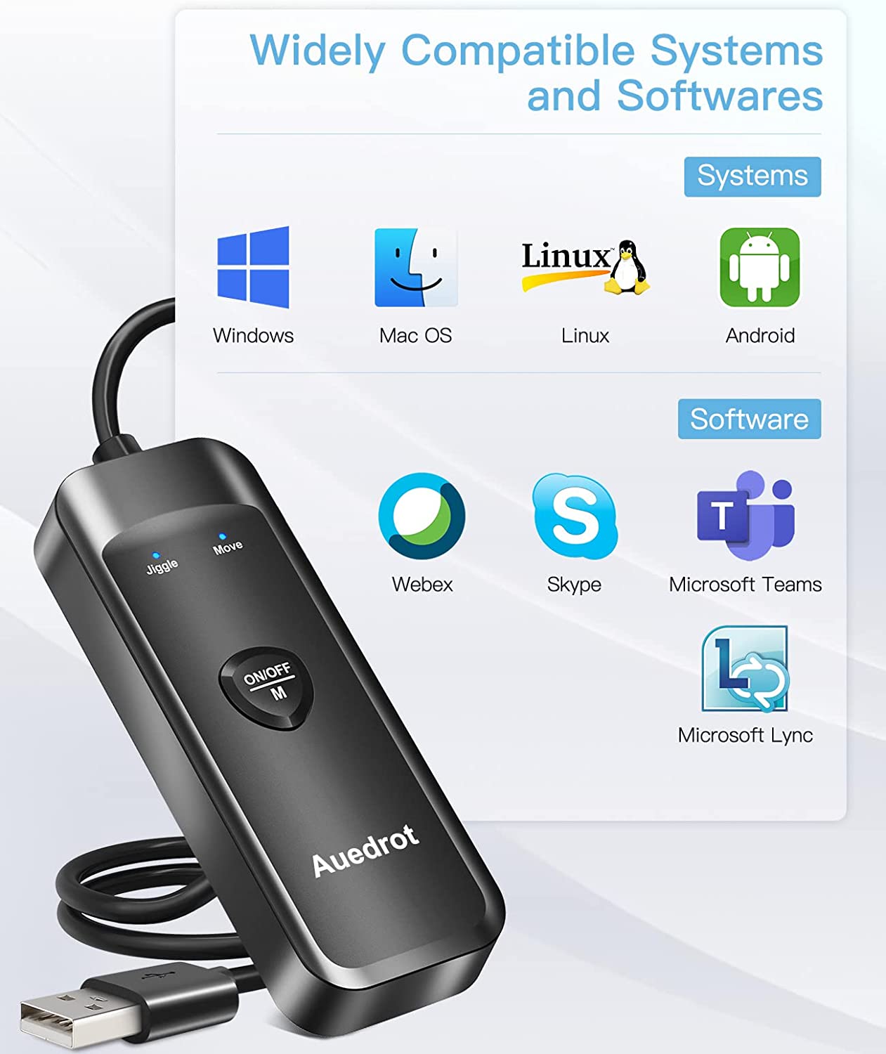Mouse jiggler USB cu 2 moduri de miscare a cursorului, Plug & Play, cu buton pornit/oprit, fara driver