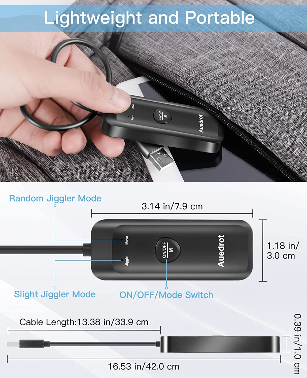Mouse jiggler USB cu 2 moduri de miscare a cursorului, Plug & Play, cu buton pornit/oprit, fara driver