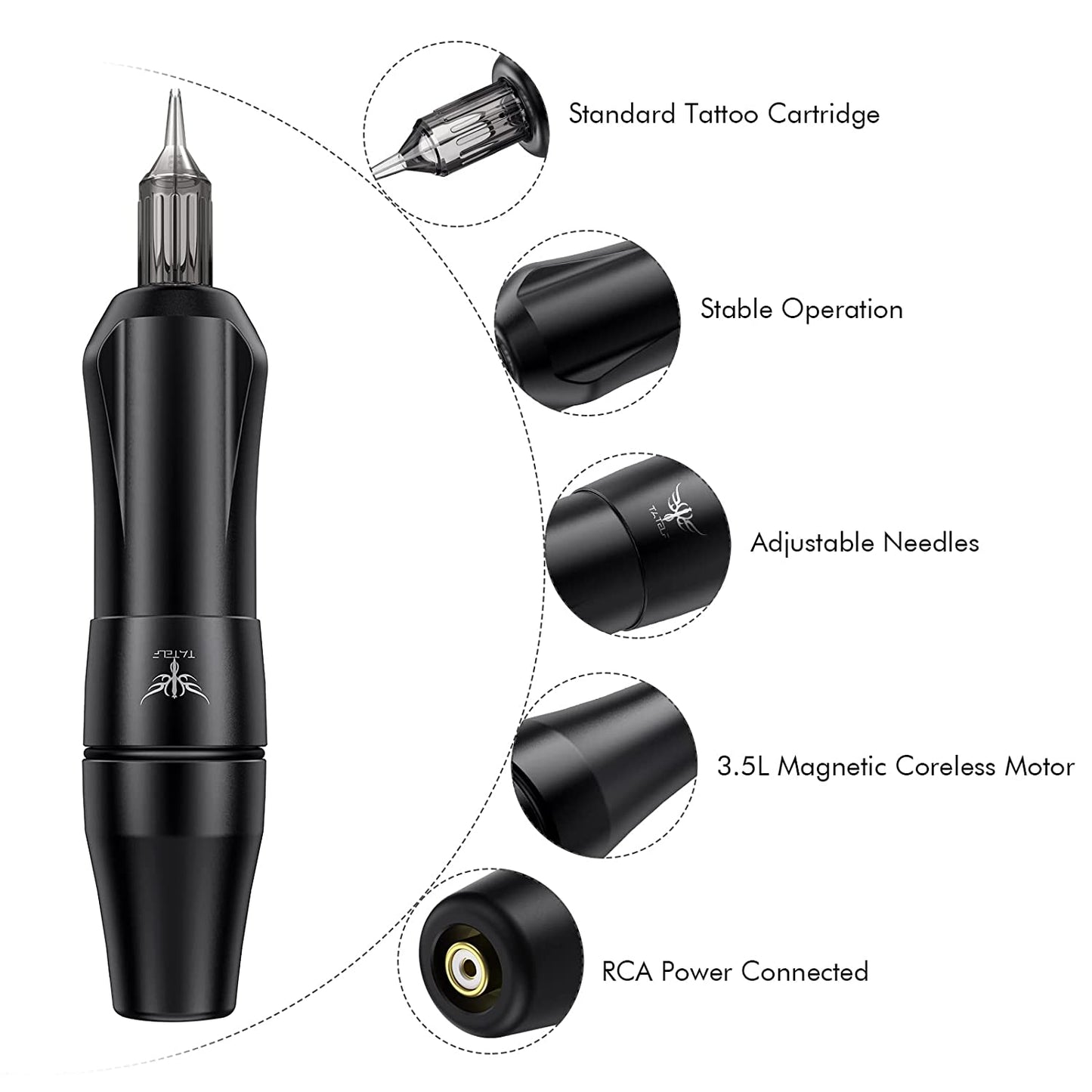 Set de tatuaj profesional cu masina de tatuat rotativa cu 2 motoare interschimbabile si sursa cu butoane tactile si ecran LCD, ace si cupe pentru vopsea