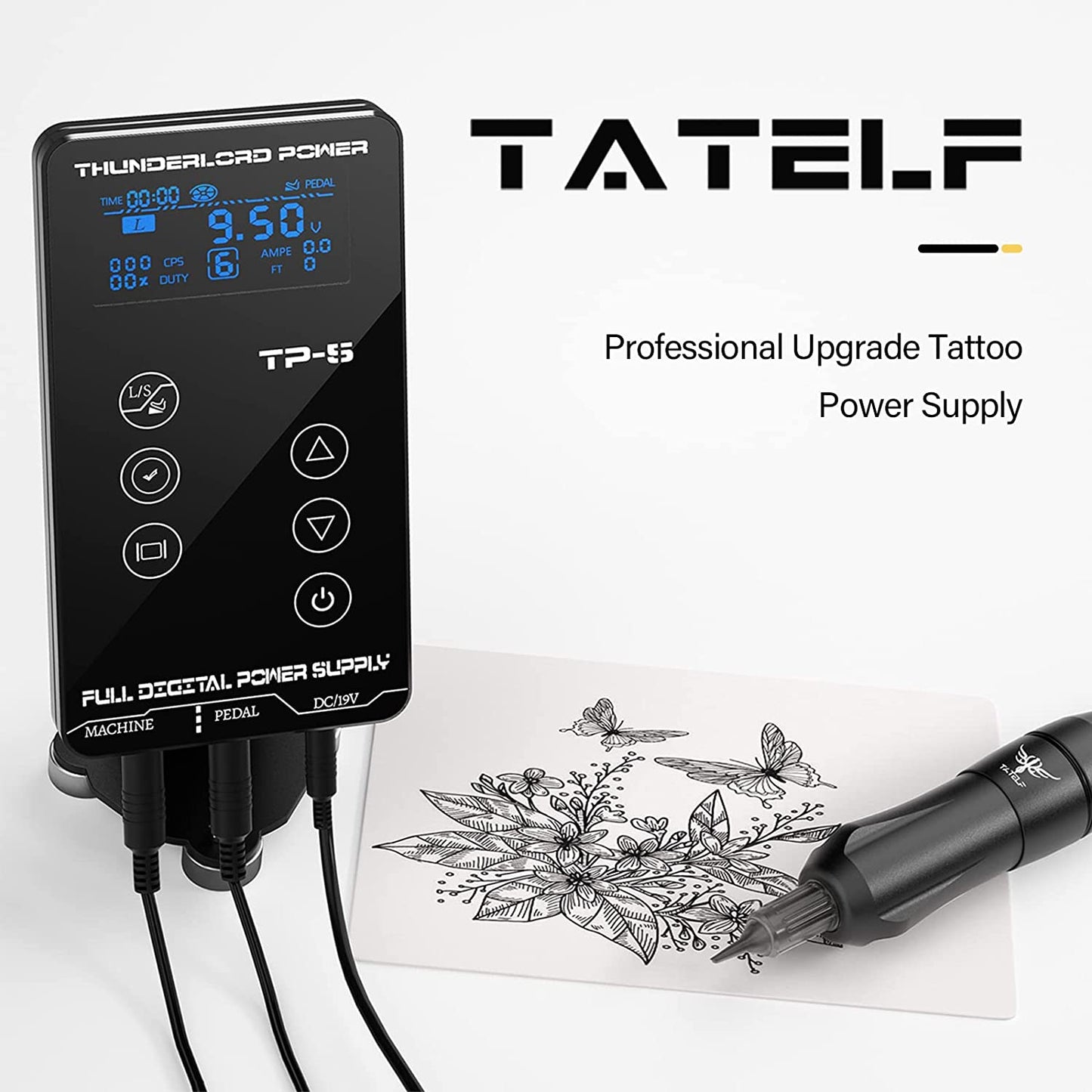 Set de tatuaj profesional cu masina de tatuat rotativa cu 2 motoare interschimbabile si sursa cu butoane tactile si ecran LCD, ace si cupe pentru vopsea