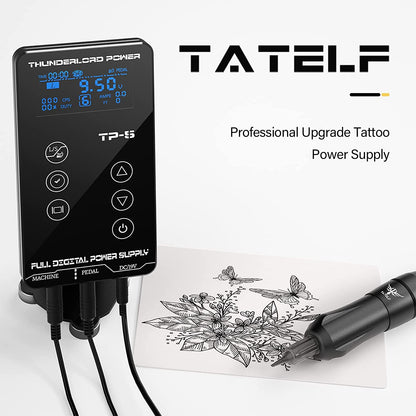 Set de tatuaj profesional cu masina de tatuat rotativa cu 2 motoare interschimbabile si sursa cu butoane tactile si ecran LCD, ace si cupe pentru vopsea