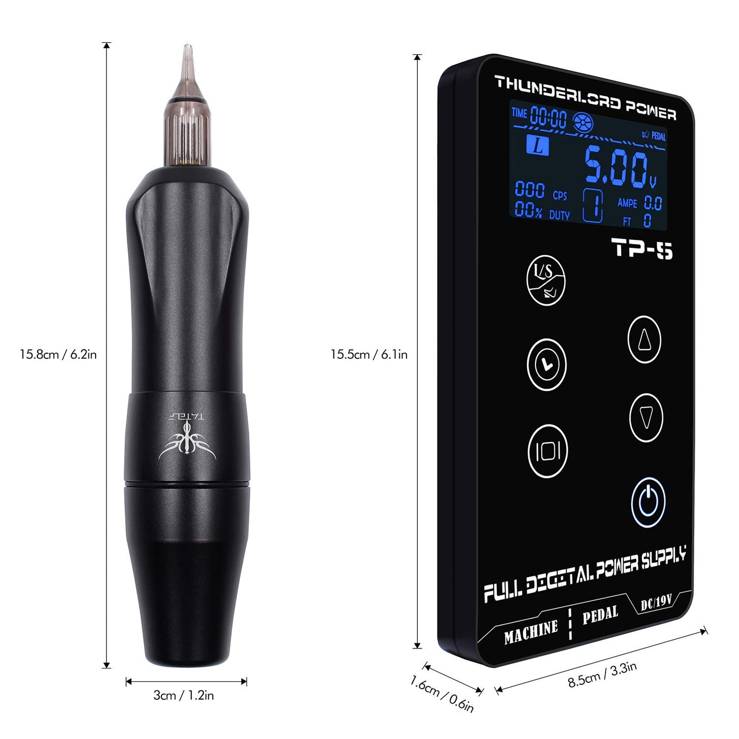 Set de tatuaj profesional cu masina de tatuat rotativa cu 2 motoare interschimbabile si sursa cu butoane tactile si ecran LCD, ace si cupe pentru vopsea