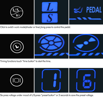 Set de tatuaj profesional cu masina de tatuat rotativa cu 2 motoare interschimbabile si sursa cu butoane tactile si ecran LCD, ace si cupe pentru vopsea