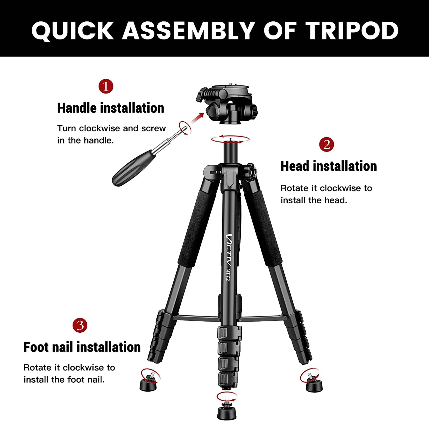 Trepied 2 in 1 monopied cu cap 360°, 48-182.8cm, cu 2 placi eliberare rapida si suport pentru telefon, pentru camere DSLR, camera video, smartphone, negru