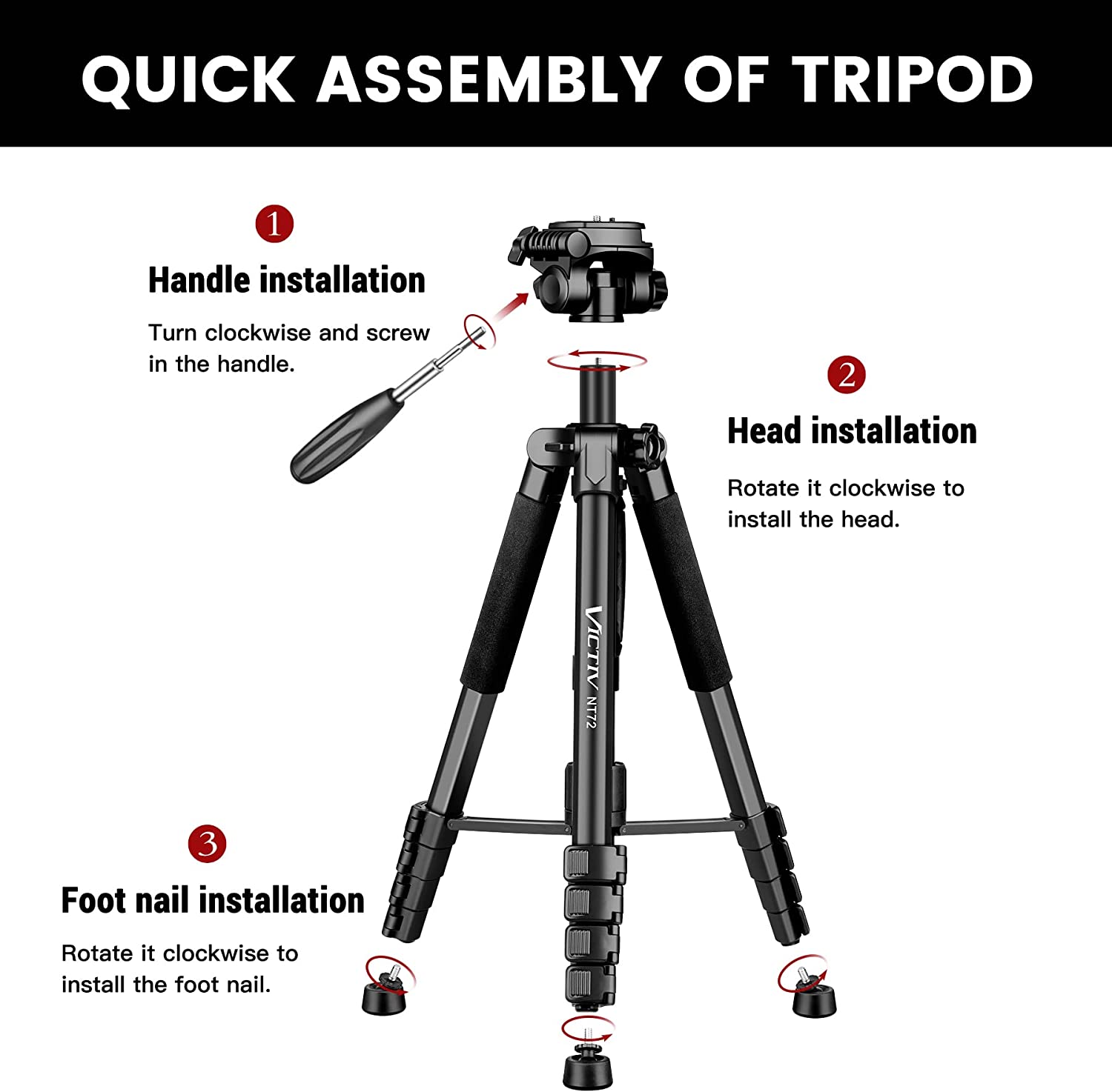 Trepied 2 in 1 monopied cu cap 360°, 48-182.8cm, cu 2 placi eliberare rapida si suport pentru telefon, pentru camere DSLR, camera video, smartphone, negru