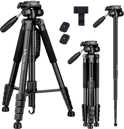 Trepied 2 in 1 monopied cu cap 360°, 48-182.8cm, cu 2 placi eliberare rapida si suport pentru telefon, pentru camere DSLR, camera video, smartphone, negru