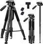 Trepied 2 in 1 monopied cu cap 360°, 48-182.8cm, cu 2 placi eliberare rapida si suport pentru telefon, pentru camere DSLR, camera video, smartphone, negru
