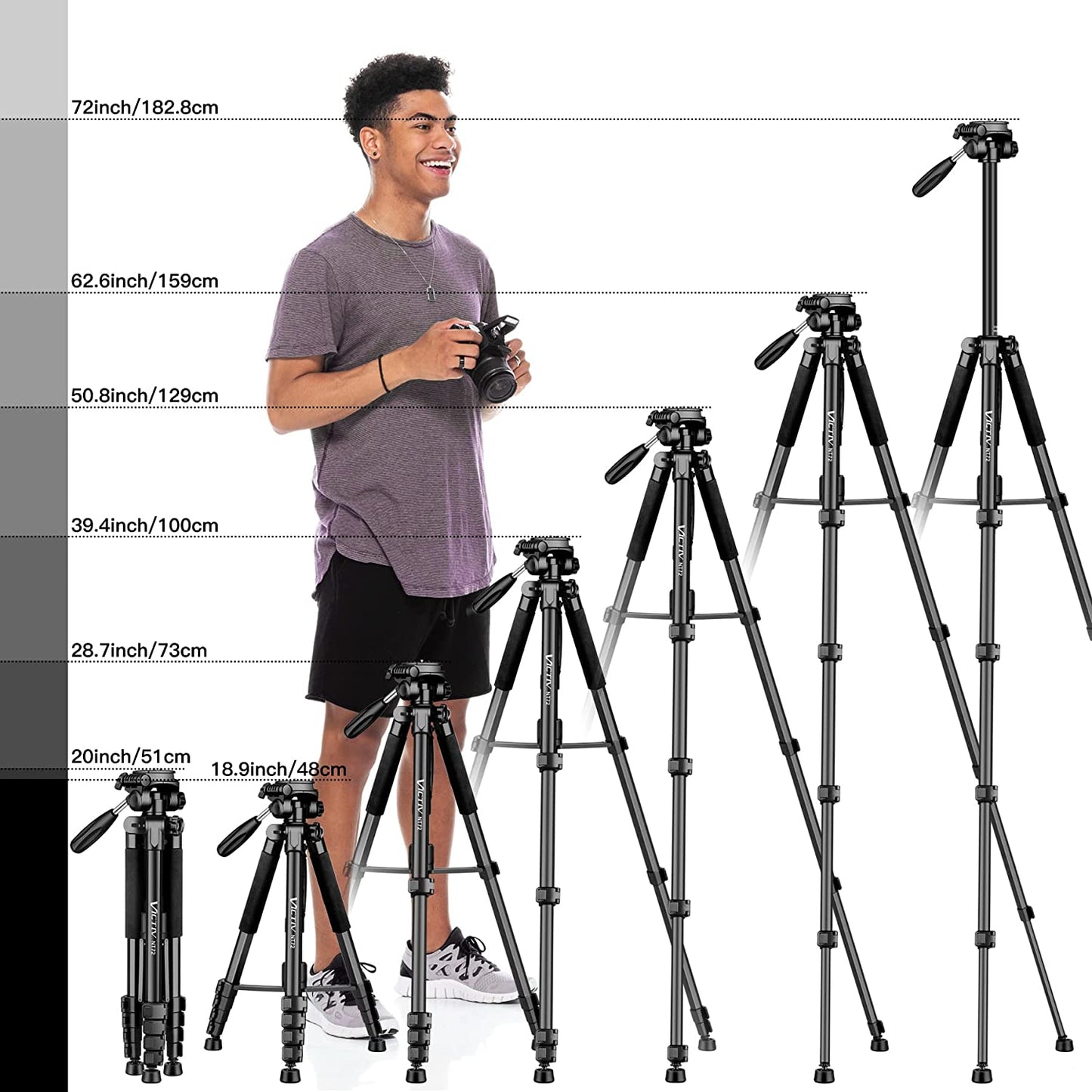Trepied 2 in 1 monopied cu cap 360°, 48-182.8cm, cu 2 placi eliberare rapida si suport pentru telefon, pentru camere DSLR, camera video, smartphone, negru