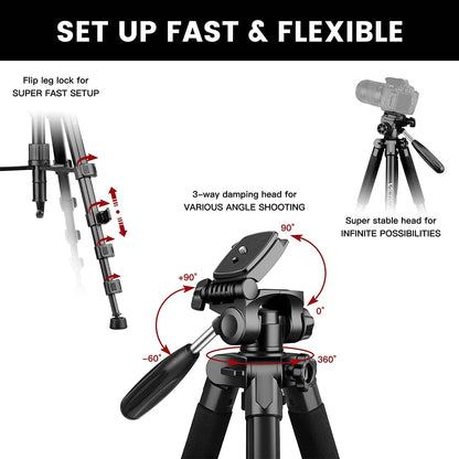 Trepied 2 in 1 monopied cu cap 360°, 48-182.8cm, cu 2 placi eliberare rapida si suport pentru telefon, pentru camere DSLR, camera video, smartphone, negru