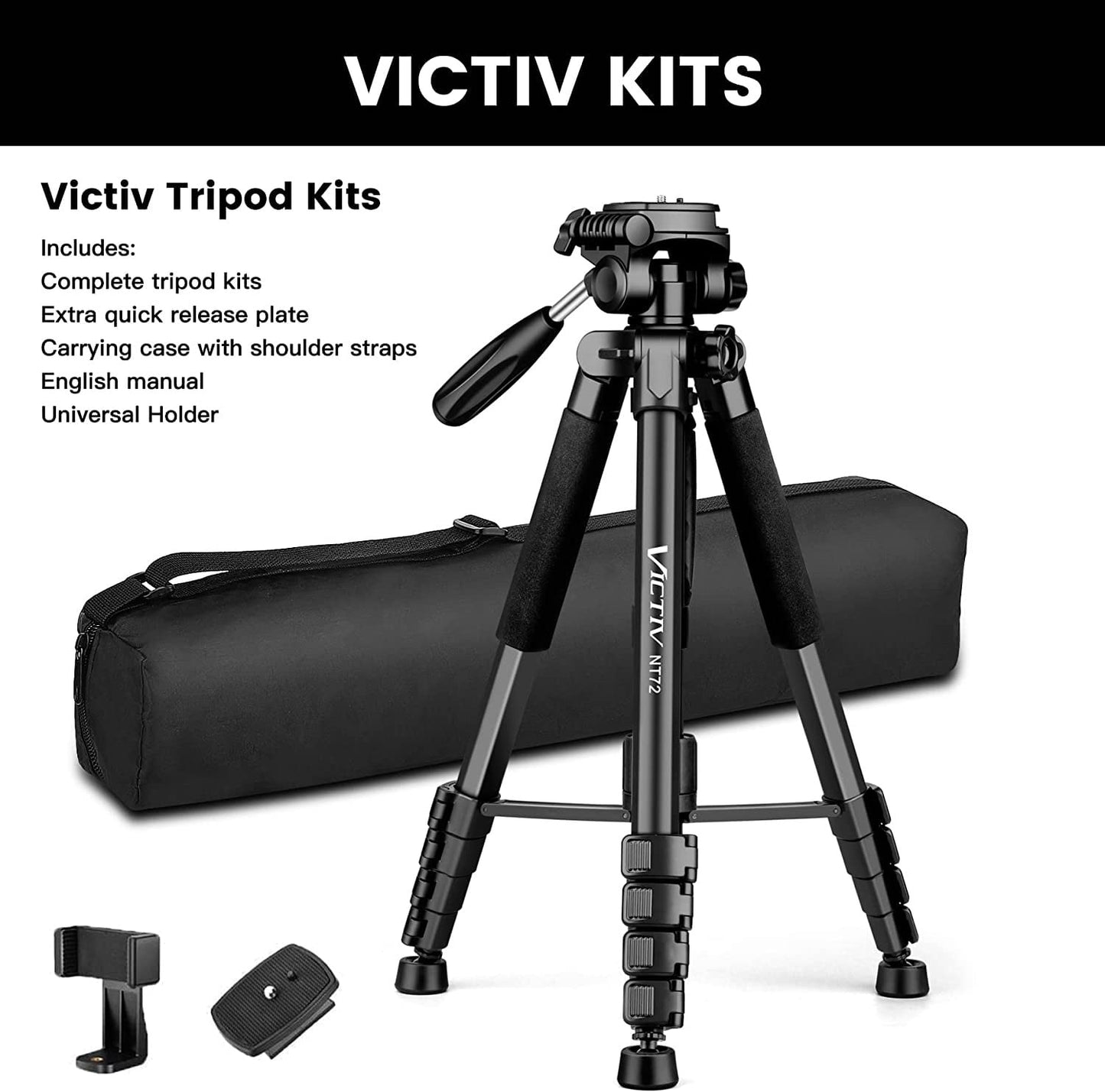 Trepied 2 in 1 monopied cu cap 360°, 48-182.8cm, cu 2 placi eliberare rapida si suport pentru telefon, pentru camere DSLR, camera video, smartphone, negru