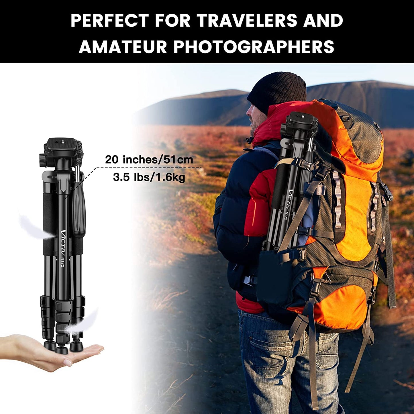 Trepied 2 in 1 monopied cu cap 360°, 48-182.8cm, cu 2 placi eliberare rapida si suport pentru telefon, pentru camere DSLR, camera video, smartphone, negru