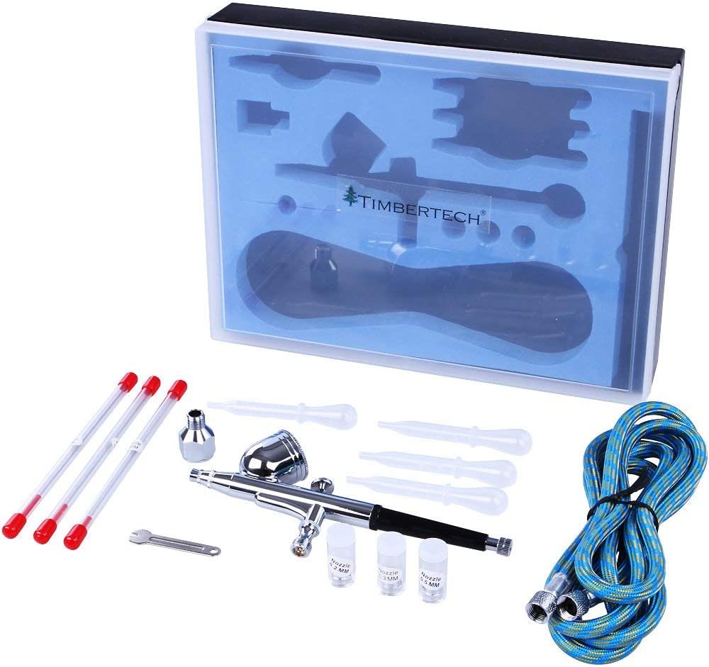 Set pistol aerograf cu duze de 0.2, 0.3, 0.5mm, furtun, tije de curatare, pipete, Timbertech ABPST0