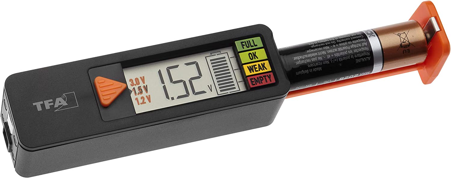 Tester de baterii 1.5V - 9V, AAA, AA, C, D, cu display si afisare stare de incarcare, TFA Dostmann BatteryCheck