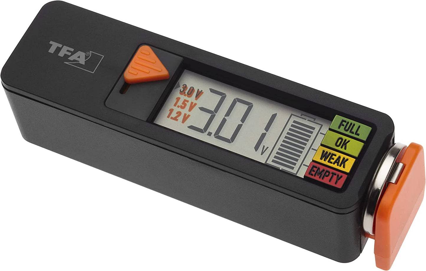 Tester de baterii 1.5V - 9V, AAA, AA, C, D, cu display si afisare stare de incarcare, TFA Dostmann BatteryCheck