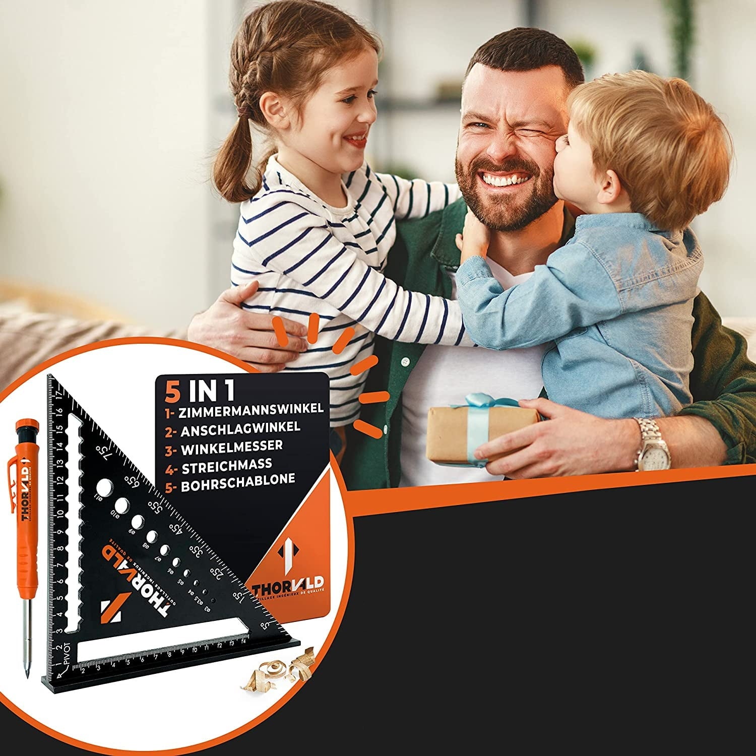 Set echer de tamplarie si creion mecanic, vinclu multifunctional de dulgherie din aluminiu, 180 mm, cu bula nivel