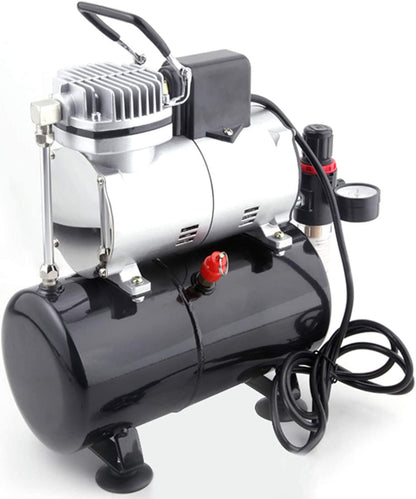 Compresor pentru aerograf cu regulator si filtru, 0-4 bar, cu ventilator de racire, fara ulei, cu manometru, silentios, Timbertech ABPST08