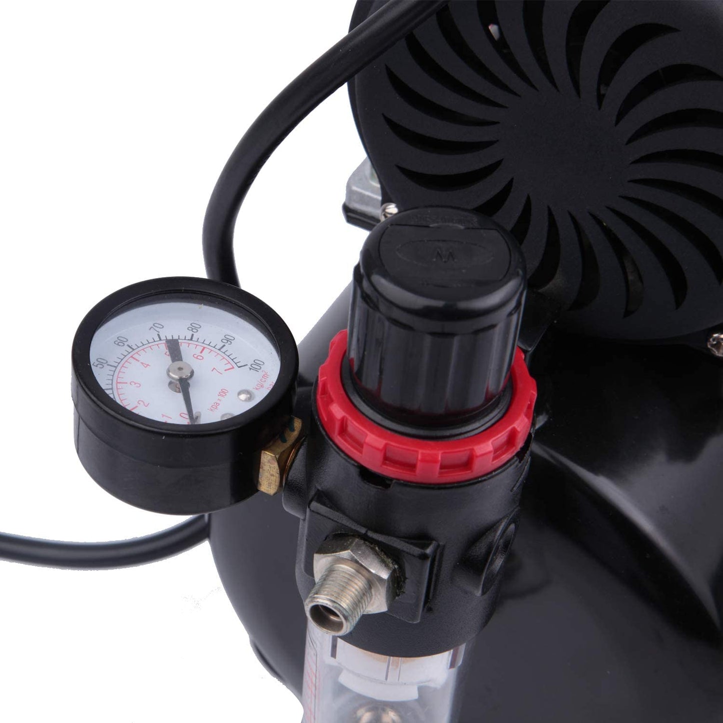 Compresor pentru aerograf cu regulator si filtru, 0-4 bar, cu ventilator de racire, fara ulei, cu manometru, silentios, Timbertech ABPST08