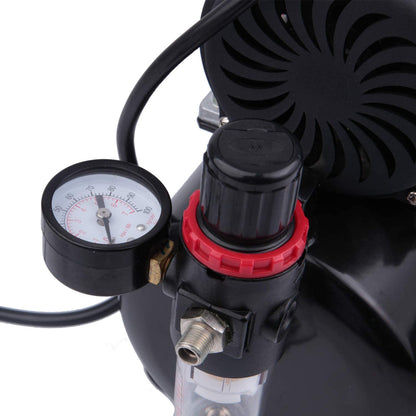 Compresor pentru aerograf cu regulator si filtru, 0-4 bar, cu ventilator de racire, fara ulei, cu manometru, silentios, Timbertech ABPST08