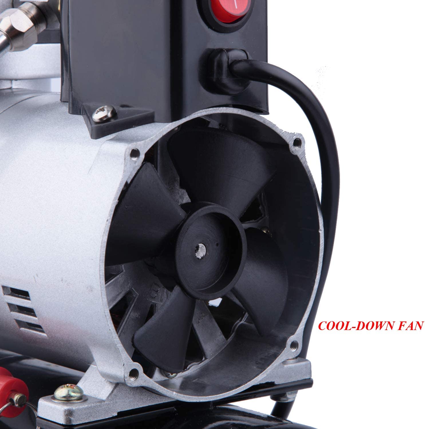Compresor pentru aerograf cu regulator si filtru, 0-4 bar, cu ventilator de racire, fara ulei, cu manometru, silentios, Timbertech ABPST08