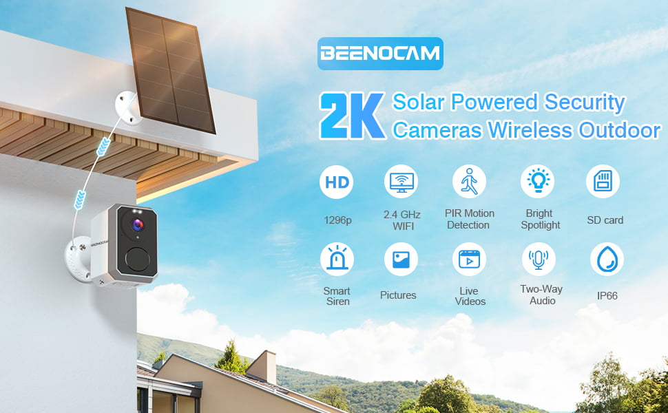 Camera de supraveghere WiFi cu panou solar, HD 1296P, nightvision, detectie de miscare PIR, impermeabila IP66, sunet bidirectional, alarma, control prin aplicatie