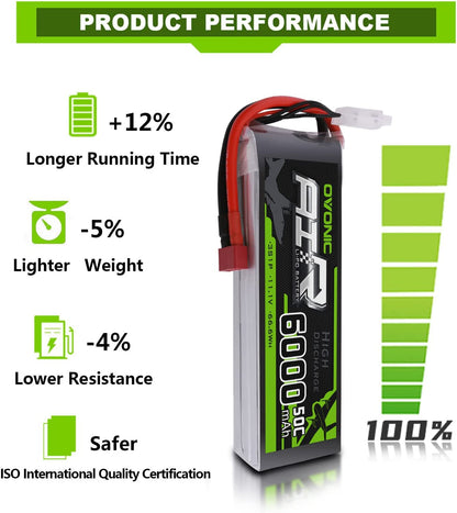 Baterie Lipo 11.1 V, 6000 mAh, acumulator reincarcabil cu mufa Deans T, rata de descarcare 50C, pentru FPV UAV RC, quadcopter
