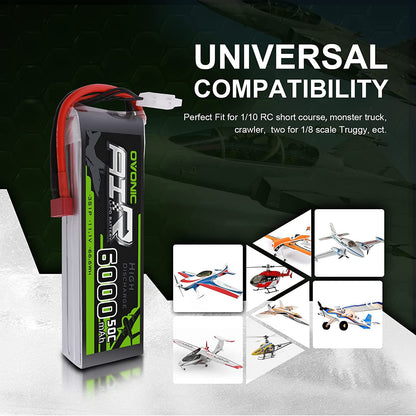 Baterie Lipo 11.1 V, 6000 mAh, acumulator reincarcabil cu mufa Deans T, rata de descarcare 50C, pentru FPV UAV RC, quadcopter