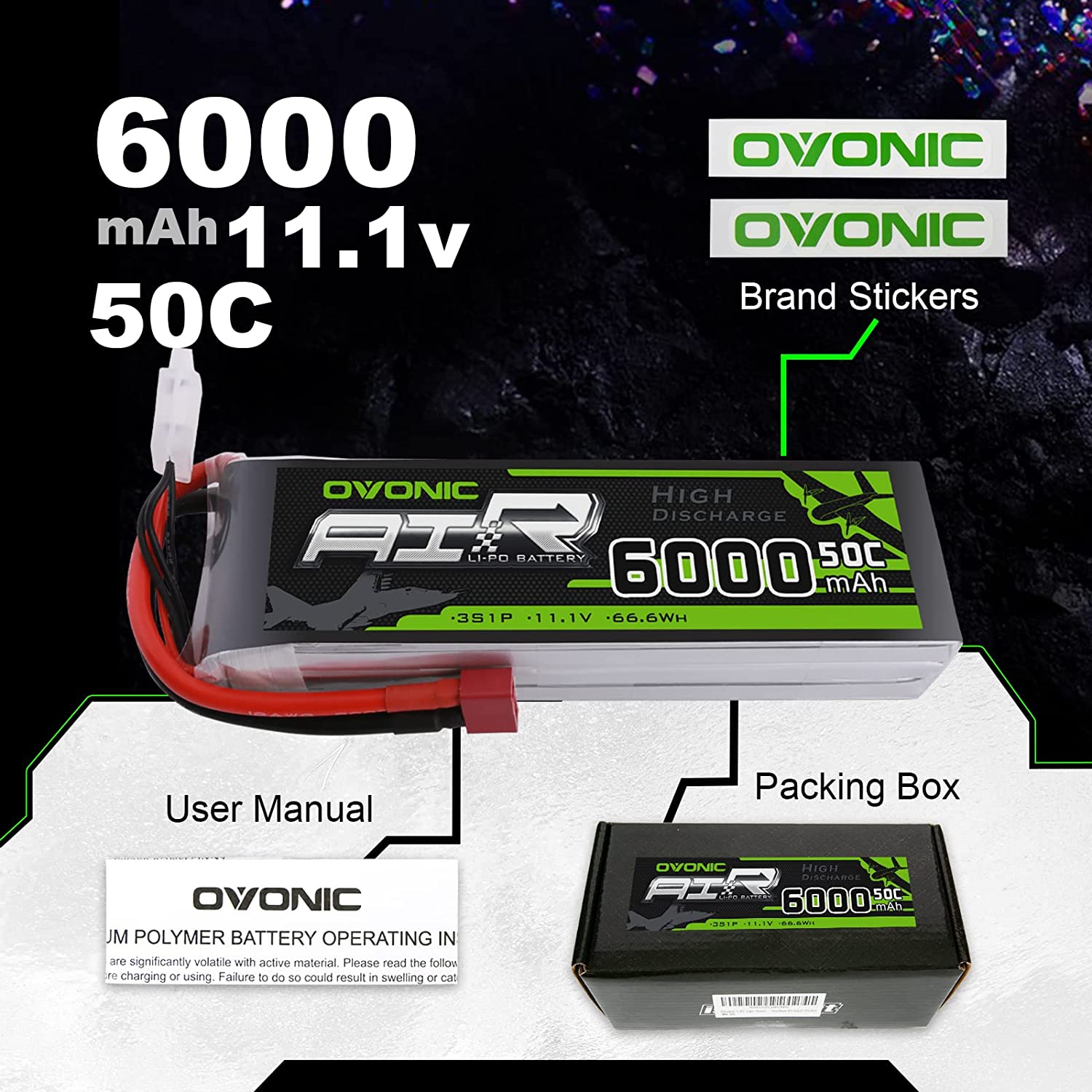 Baterie Lipo 11.1 V, 6000 mAh, acumulator reincarcabil cu mufa Deans T, rata de descarcare 50C, pentru FPV UAV RC, quadcopter