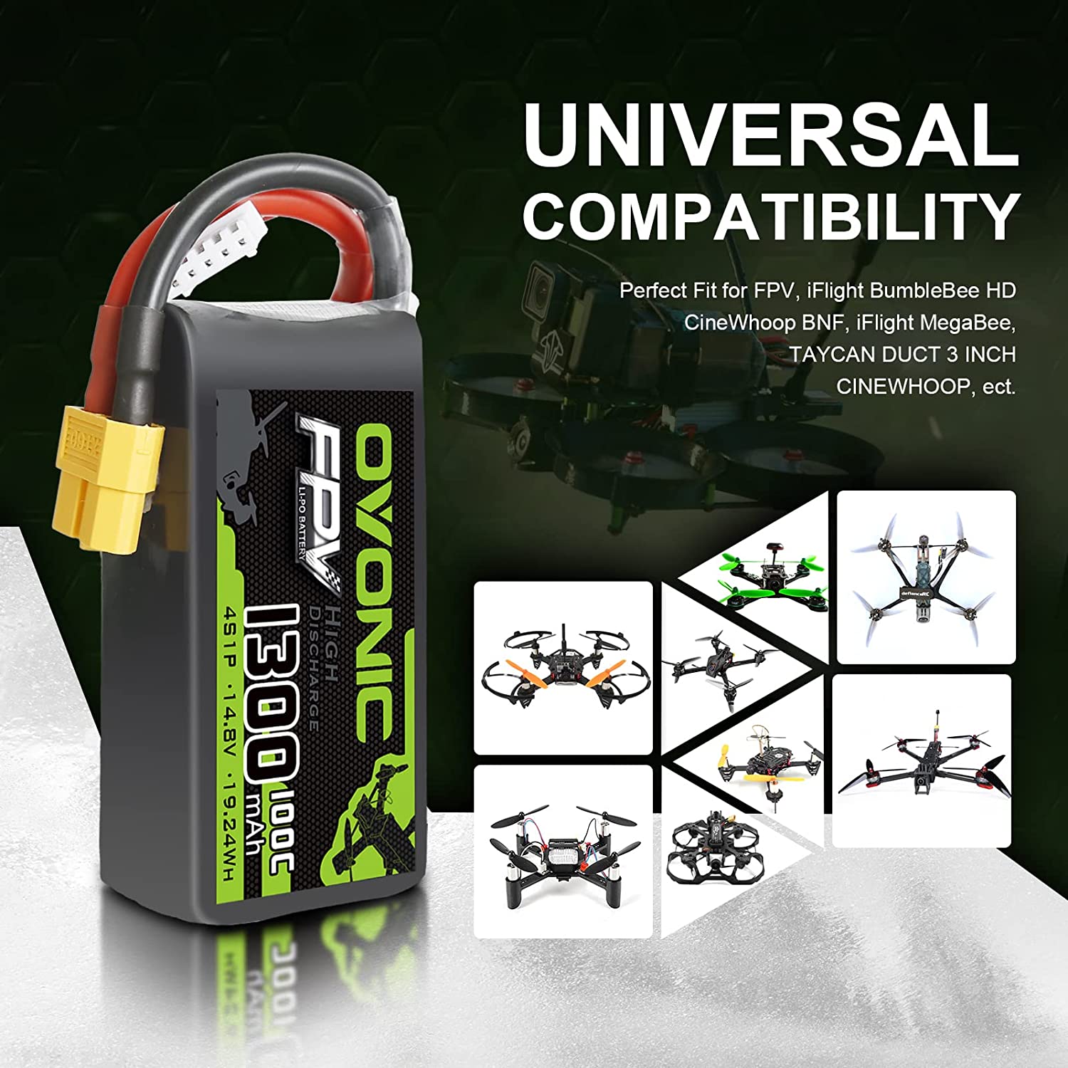 Set de 4 acumulatori Lipo 4S, 14.8 V, 1300 mAh, cu conector XT60, pentru FPV UAV RC, masina, avion, drona