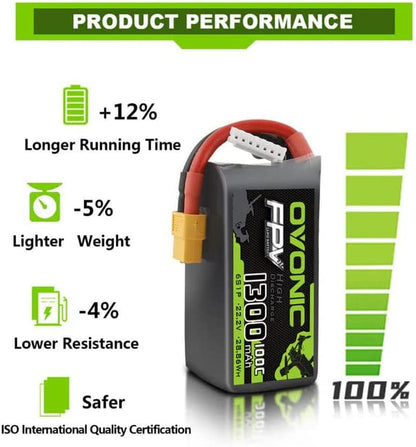 Set de 4 acumulatori Lipo 6S 22.2 V, 1300 mAh cu conector XT60, rata de descarcare 100C, pentru FPV RC masina, avion, drona