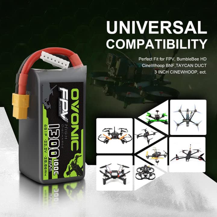Set de 4 acumulatori Lipo 6S 22.2 V, 1300 mAh cu conector XT60, rata de descarcare 100C, pentru FPV RC masina, avion, drona