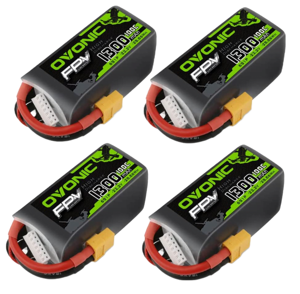 Set de 4 acumulatori Lipo 6S 22.2 V, 1300 mAh cu conector XT60, rata de descarcare 100C, pentru FPV RC masina, avion, drona