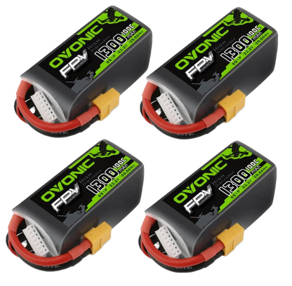 Set de 4 acumulatori Lipo 6S 22.2 V, 1300 mAh cu conector XT60, rata de descarcare 100C, pentru FPV RC masina, avion, drona