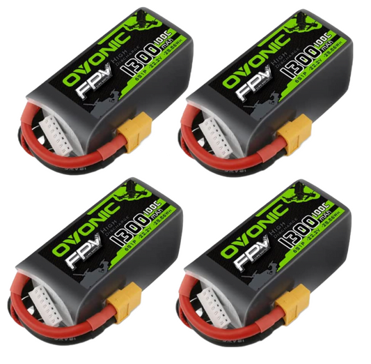Set de 4 acumulatori Lipo 6S 22.2 V, 1300 mAh cu conector XT60, rata de descarcare 100C, pentru FPV RC masina, avion, drona