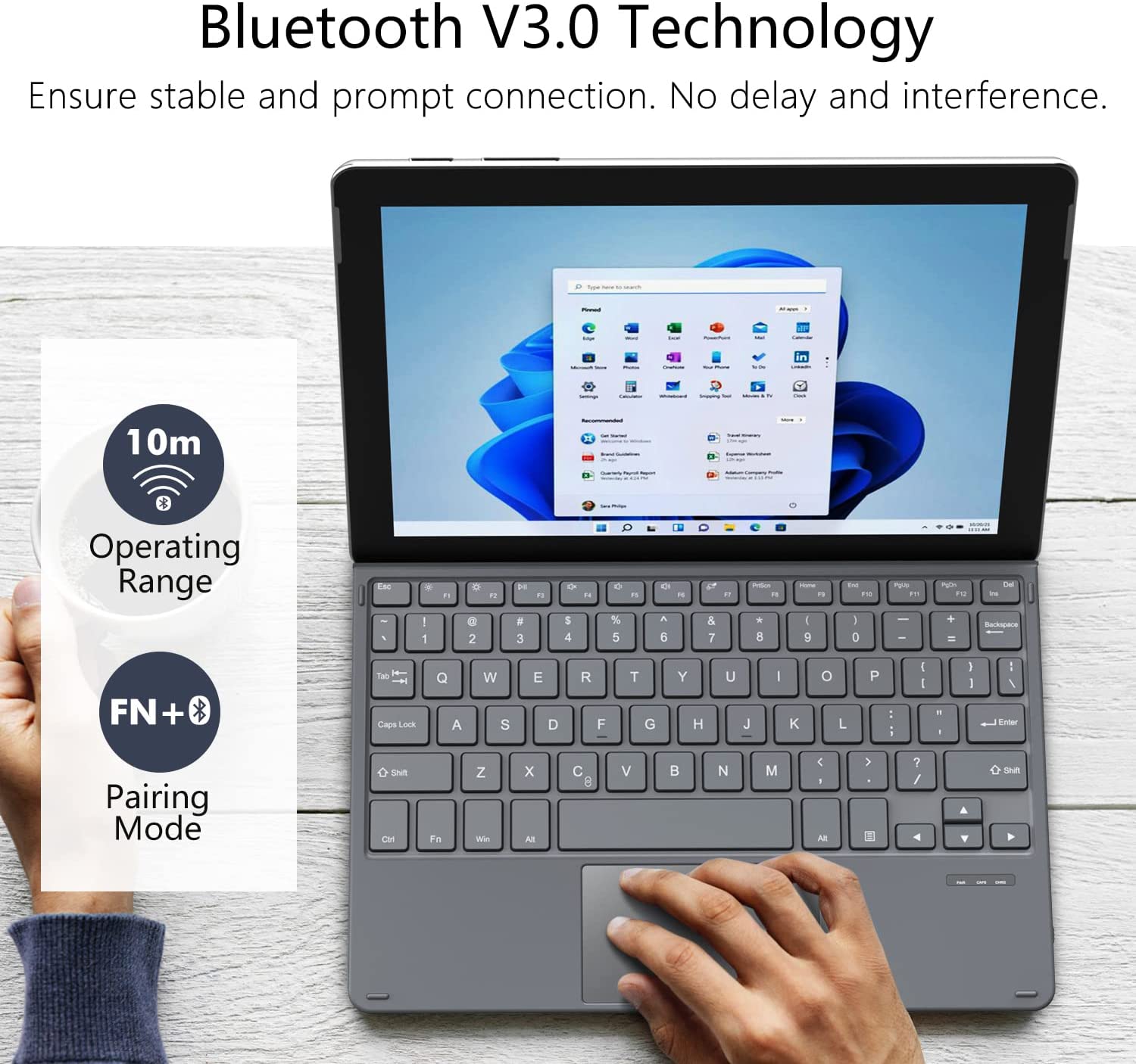 Tastatura Bluetooth compatibila cu Surface Go 3 2021/Surface Go 2 2020/Surface Go 2018, wireless, cu acumulator incorporat, gri