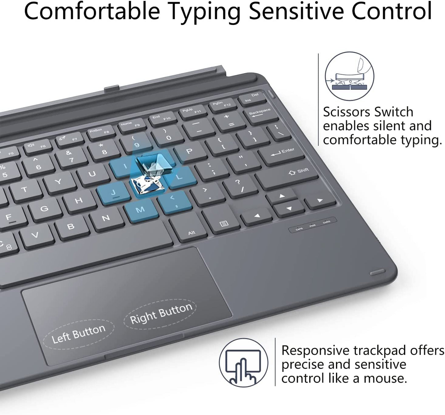 Tastatura Bluetooth compatibila cu Surface Go 3 2021/Surface Go 2 2020/Surface Go 2018, wireless, cu acumulator incorporat, gri