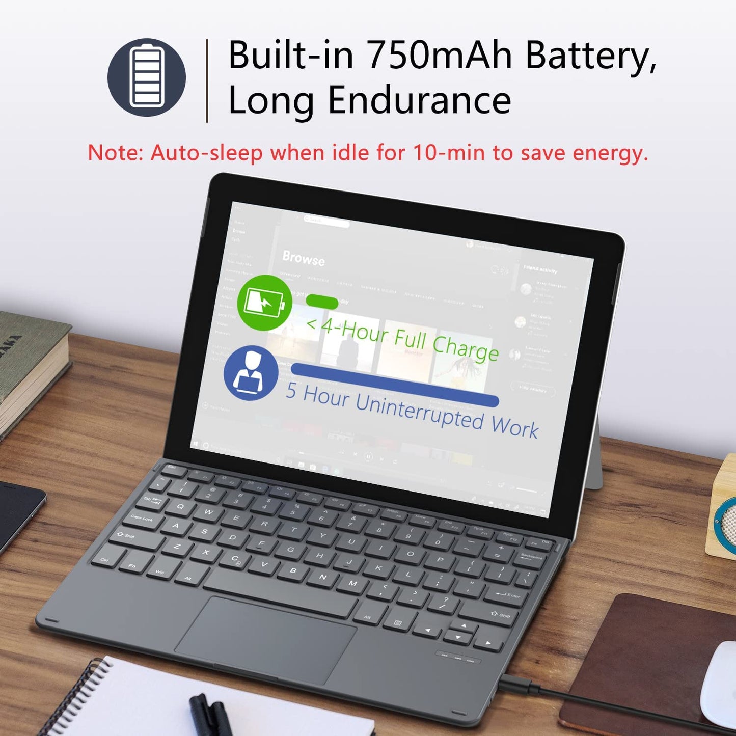 Tastatura Bluetooth compatibila cu Surface Go 3 2021/Surface Go 2 2020/Surface Go 2018, wireless, cu acumulator incorporat, gri