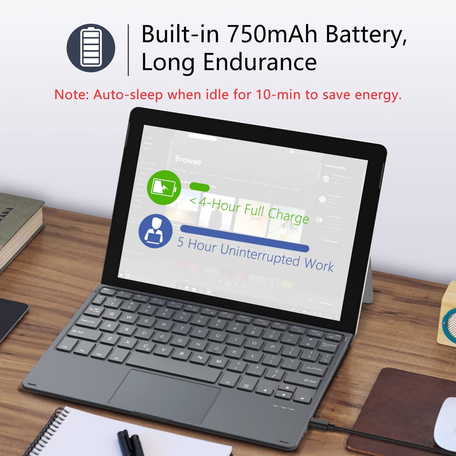 Tastatura Bluetooth compatibila cu Surface Go 3 2021/Surface Go 2 2020/Surface Go 2018, wireless, cu acumulator incorporat, gri