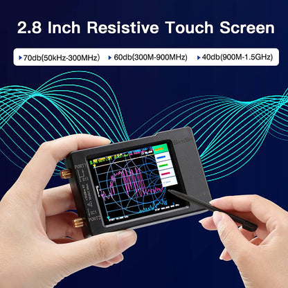 Analizor de retea antena, banda 10KHz-1.5GHz, antene MF/HF/VHF/UHF, cu touchscreen de 2.8 inch, USB C, slot card, NanoVNA-H