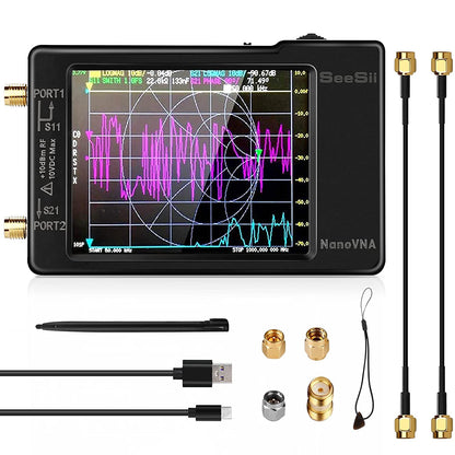 Analizor de retea antena, banda 10KHz-1.5GHz, antene MF/HF/VHF/UHF, cu touchscreen de 2.8 inch, USB C, slot card, NanoVNA-H