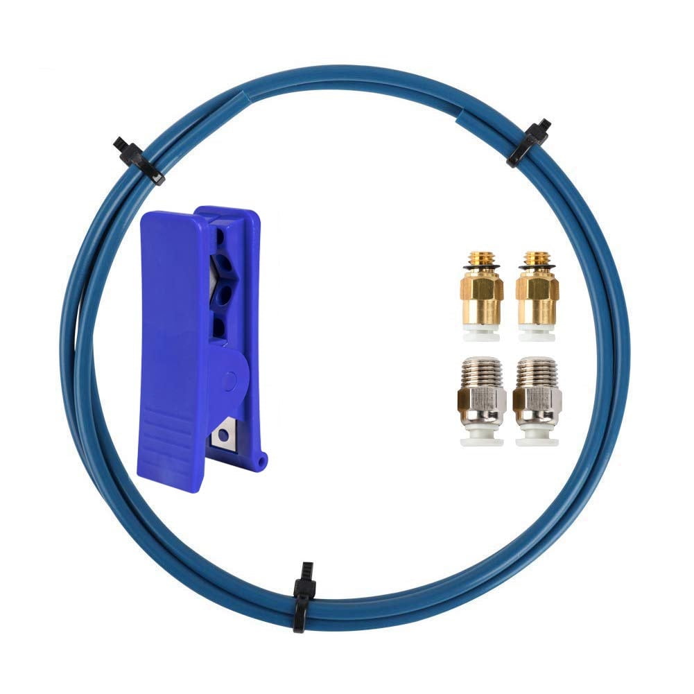 Tub teflon de 1m, pentru filament 1.75 mm de imprimanta 3D, furtun PTFE cu fitinguri pneumatice 2 x PC4-M6 si 2 x PC4-M10 si taietor de tub, pentru Ender 3/3 Pro/5/CR-10/10S