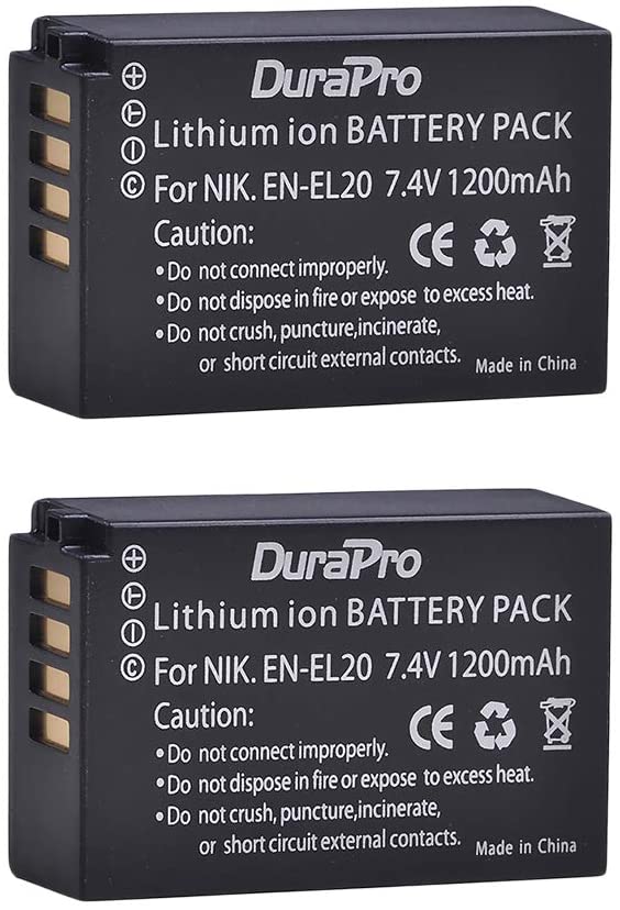 Set 2 acumulatori EN-EL20 si incarcatori cu display LCD, 1200 mAh, 7.4 V, compatibili cu Nikon EN-EL20, EN-EL20a; Nikon 1 J1, Nikon 1 J2, Nikon 1 J3, Nikon 1 S1, Nikon 1 V3, Nikon Coolpix A, Nikon 1 AW1