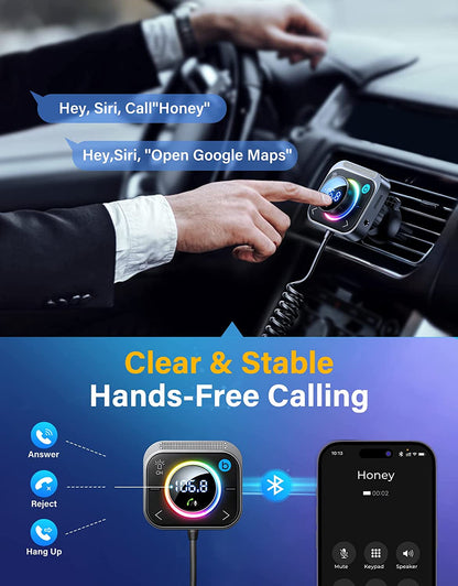 Modulator FM cu Bluetooth 5.3, cu incarcator rapid 30W PD si QC 18W, Jack 3.5mm, slot card, sunet Stereo HiFi, Bass-Boost, functie handsfree, Joyroom